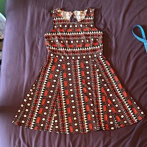 Geometric Dress - Red, Black, & Cream